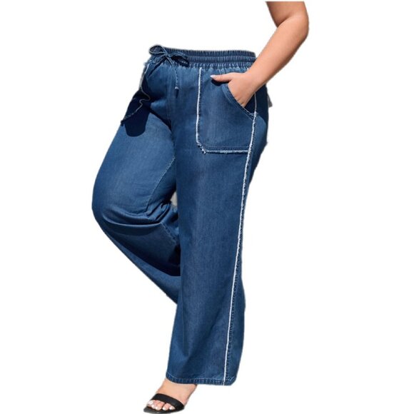 🌊 Sail Blue Washed Chambray Wide-Leg Pants – Sizes 1X & 2X - Picture 3 of 11